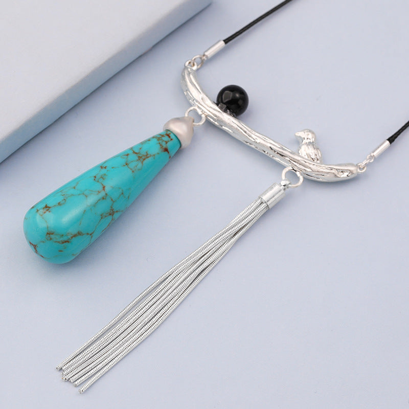 Turquoise Birds Tassel Necklace