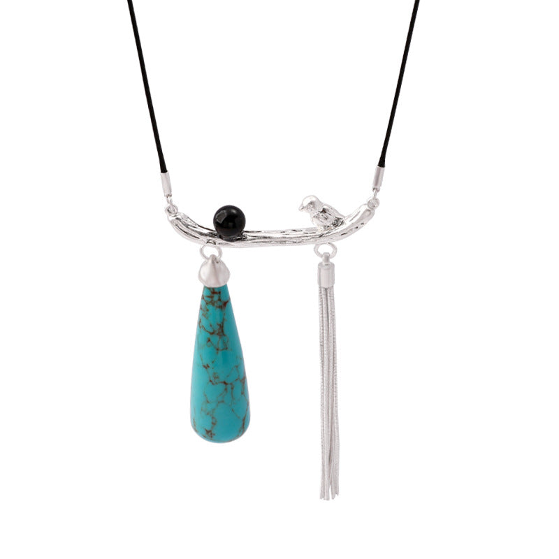 Turquoise Birds Tassel Necklace