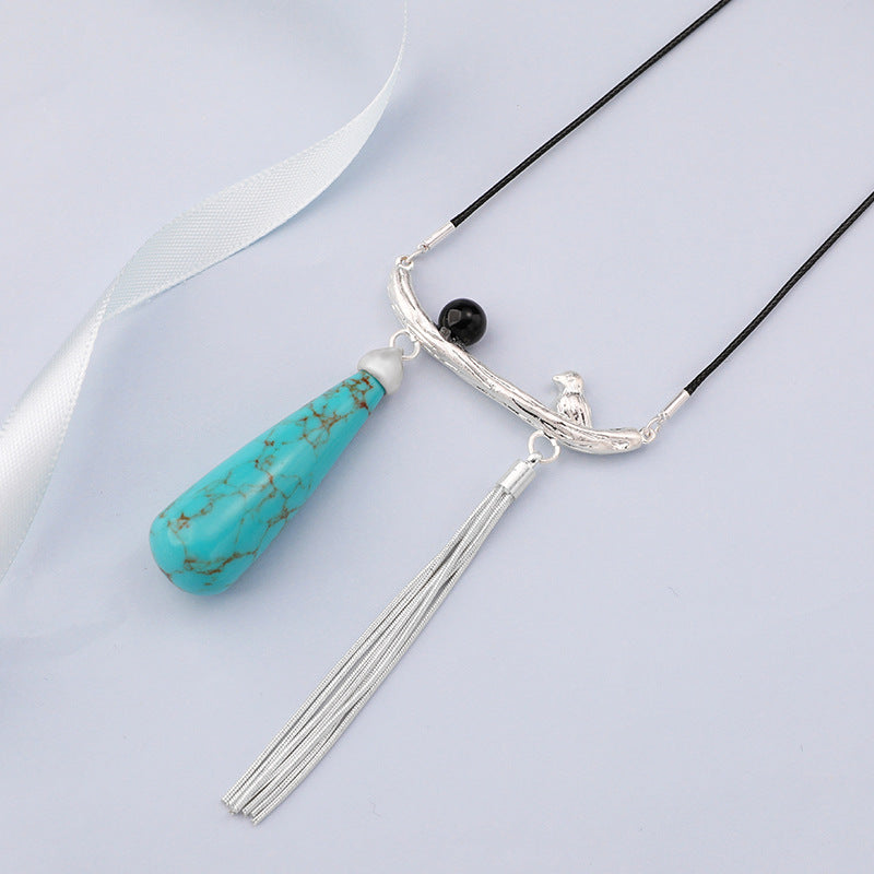 Turquoise Birds Tassel Necklace