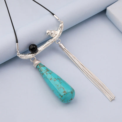 Turquoise Birds Tassel Necklace