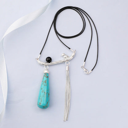 Turquoise Birds Tassel Necklace