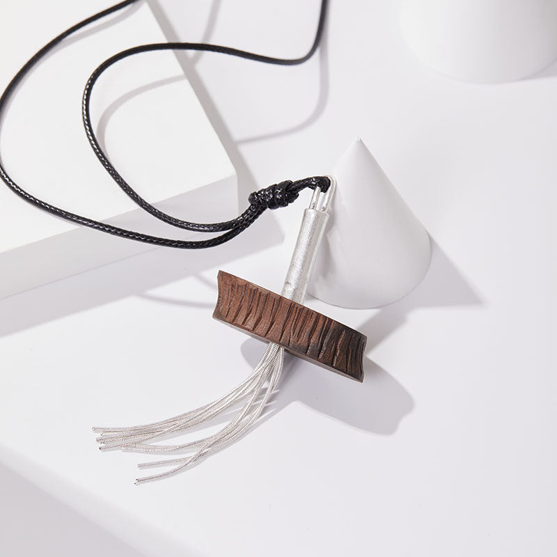 Silver Wood Tassel Necklace