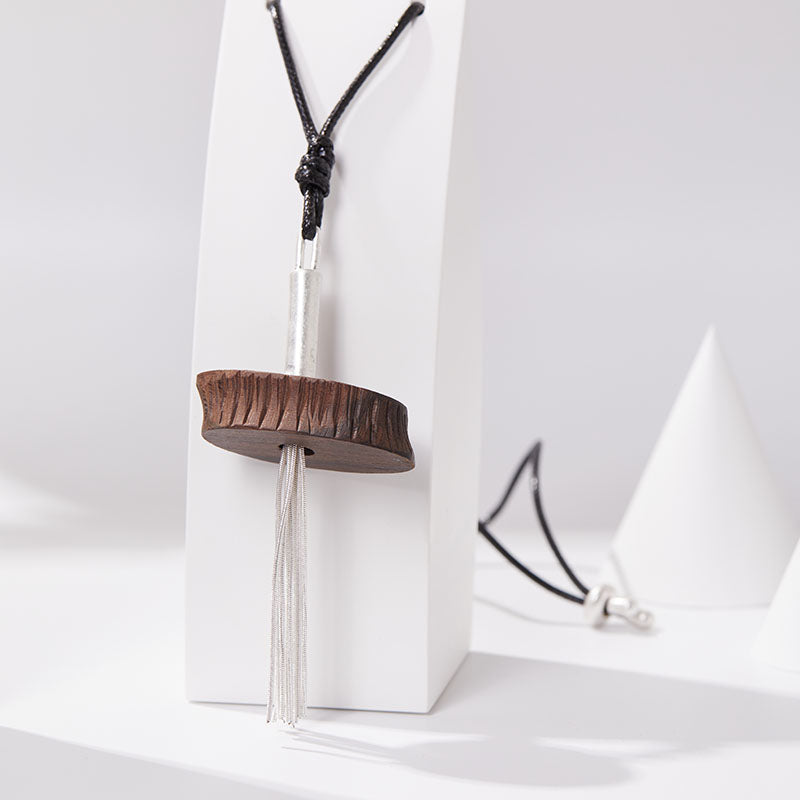 Silver Wood Tassel Necklace