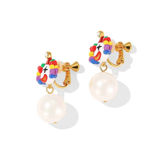 Clown Pearl Enamel Earrings