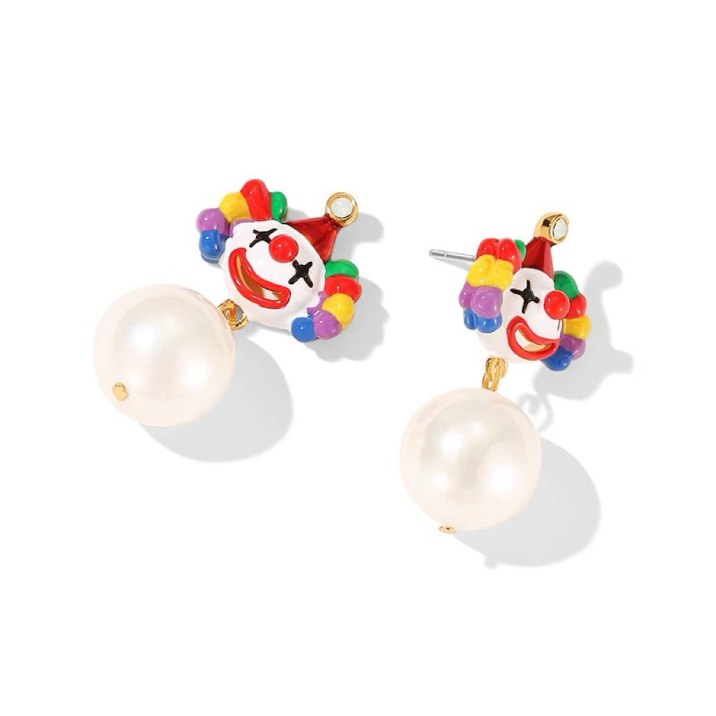 Clown Pearl Enamel Earrings